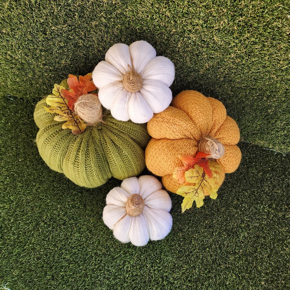 Cable Knit Decorative Pumpkins White Halloween Fall Decor